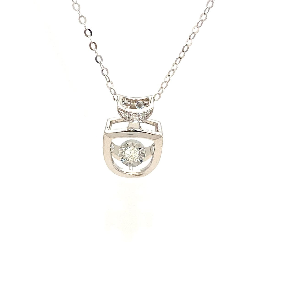 18K White Gold Shell Geometry Dancing Stone Diamond Necklace 