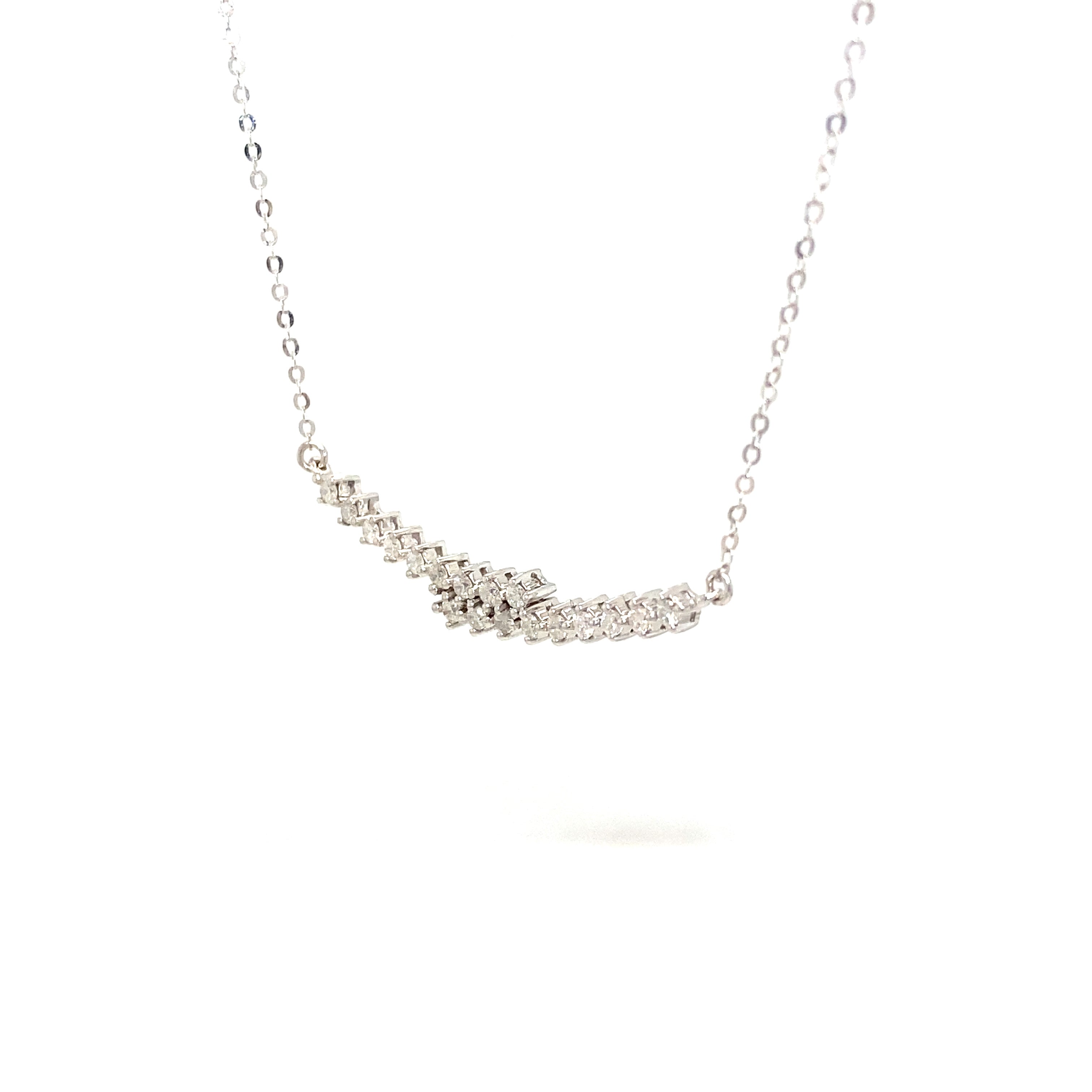 18K White Gold Crossover Diamond Row Smile Necklace