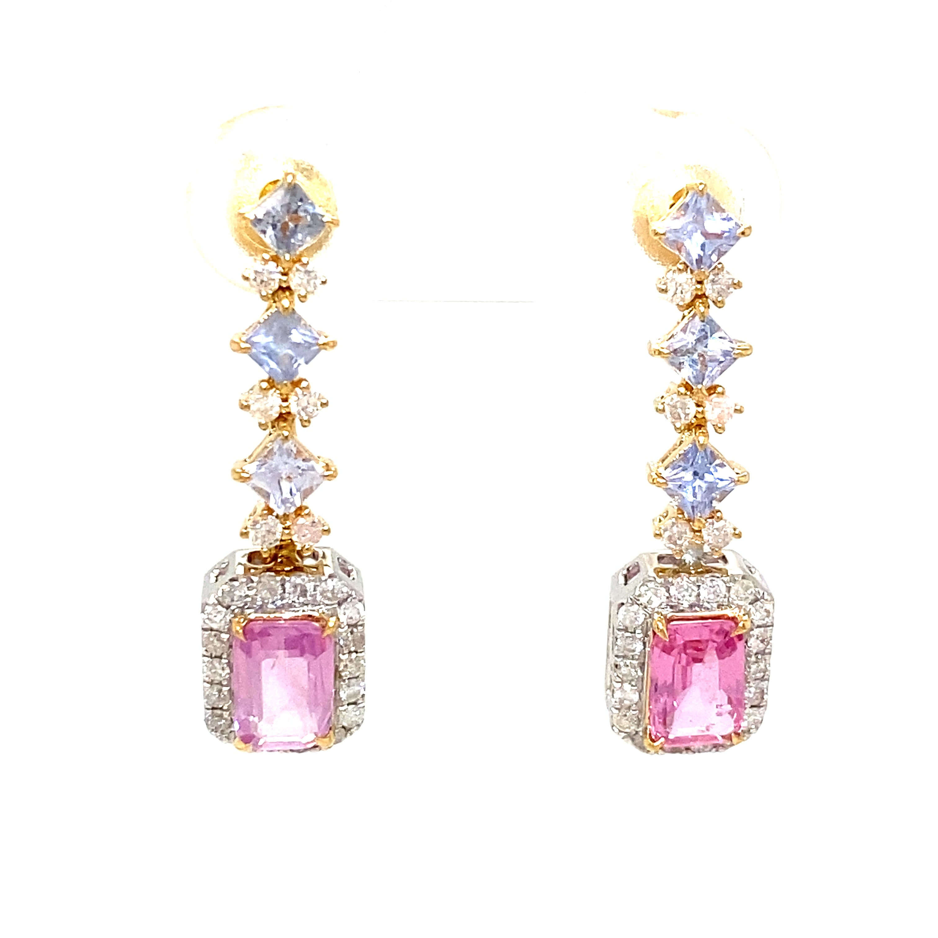 18K Yellow Gold Fancy Sapphire Diamond Earring