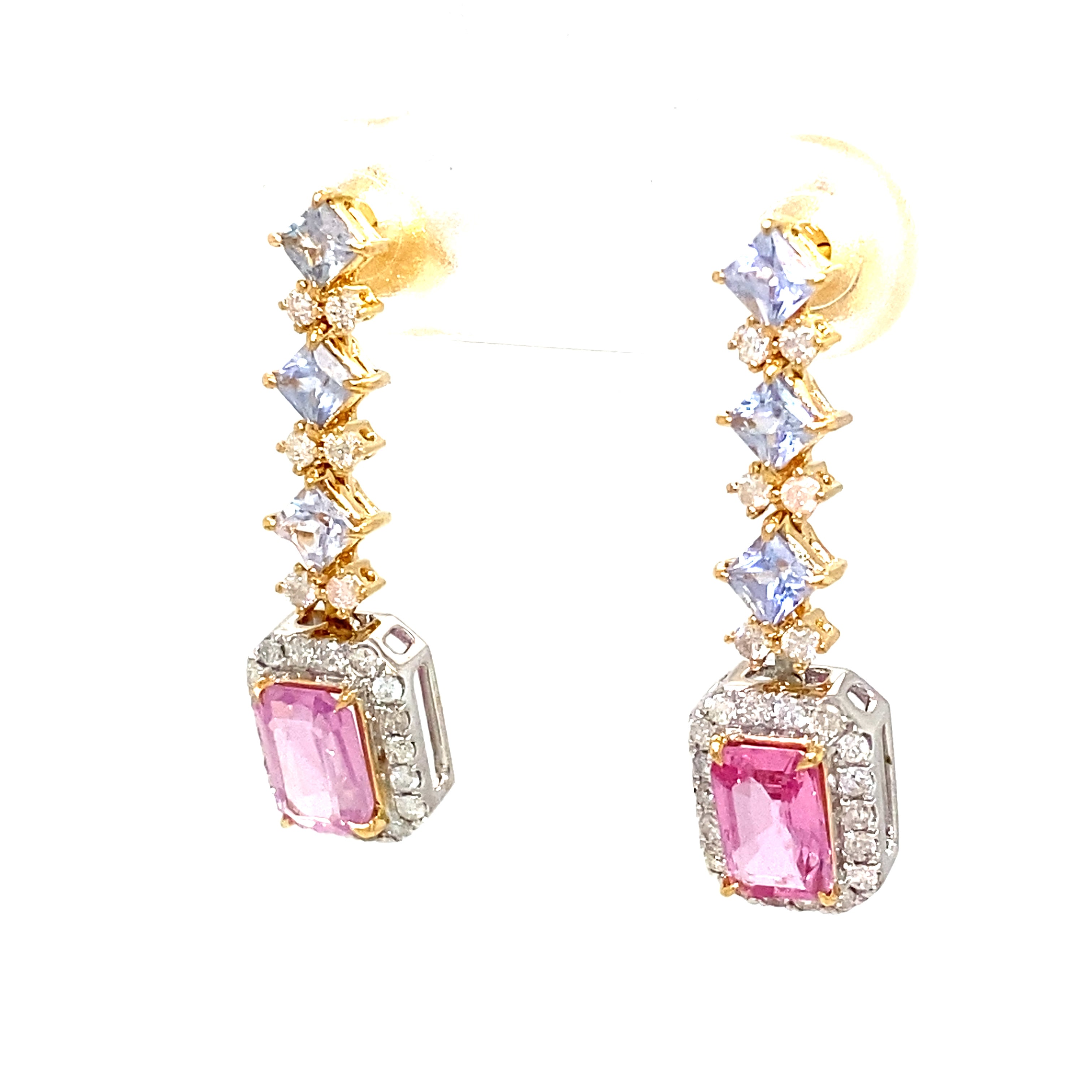 18K Yellow Gold Fancy Sapphire Diamond Earring