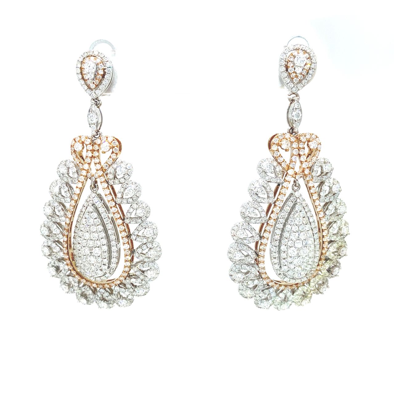 18K White Gold All the Curve Pave Diamond Pear Diamond Earrings