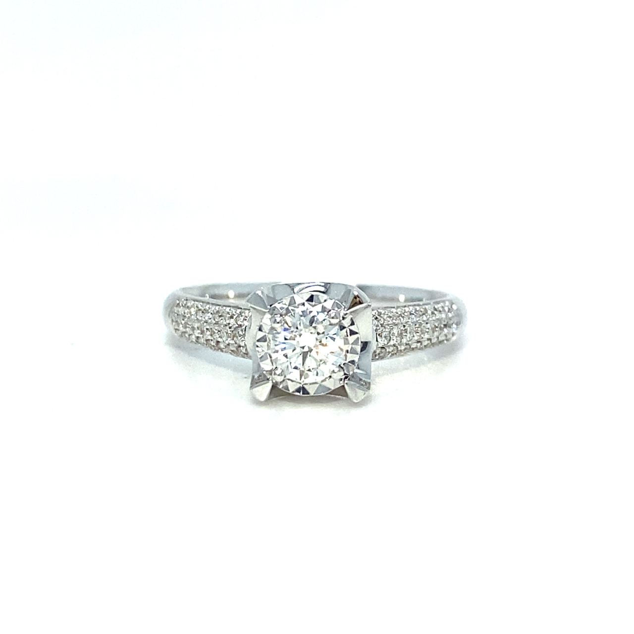 18K White Gold Cushion Top Set Bubble Band Diamond Ring