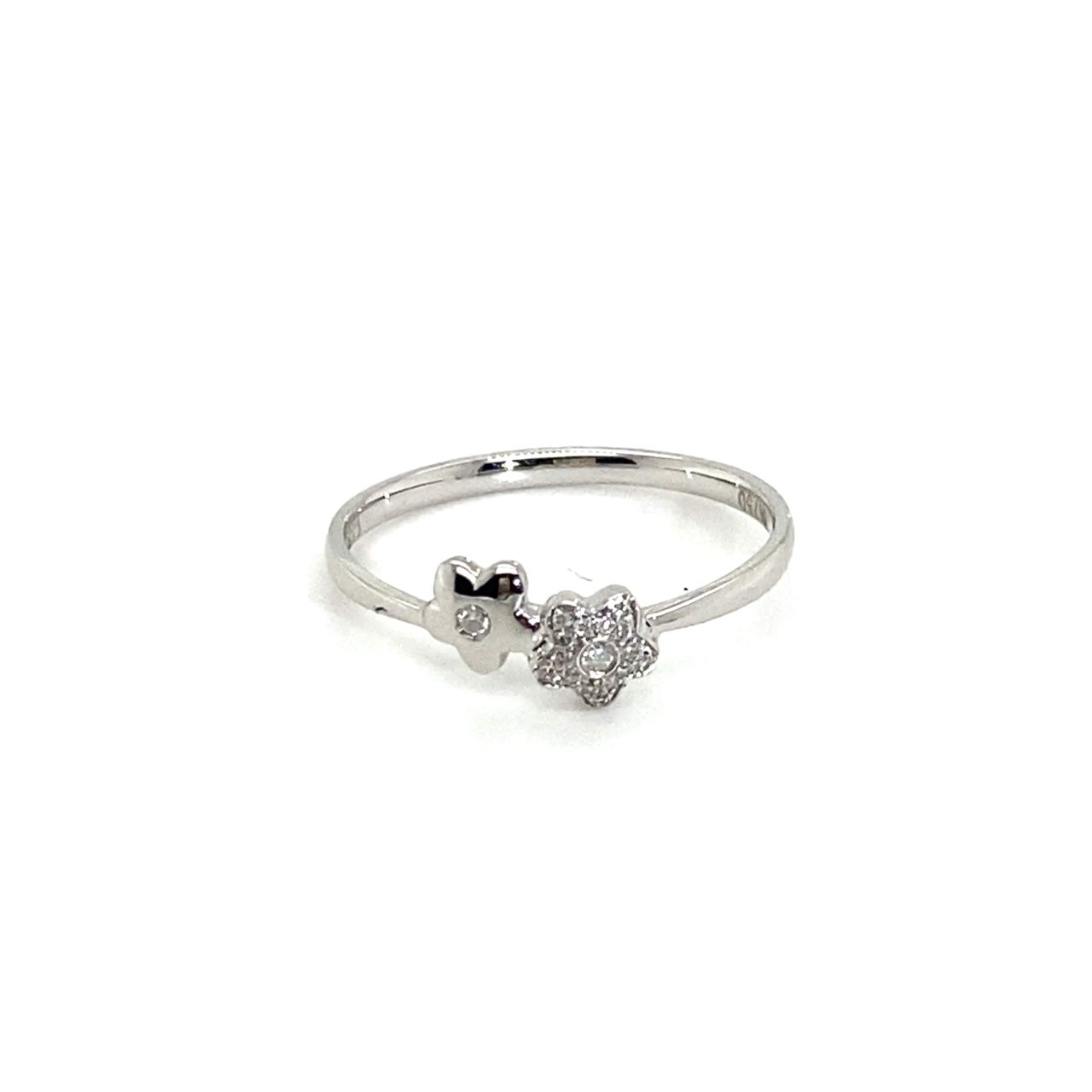 18K White Gold Double Mini Flower  Diamond Ring