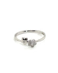 18K White Gold Double Mini Flower  Diamond Ring