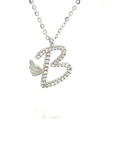 18K White Gold Stylish Wings Alphabet B Full Diamond Necklace