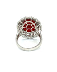 18K White Gold Red Agate Oval Flower Pave Diamond Ring