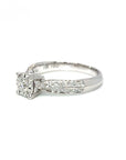 18K White Gold Flower Top Blade Band Slim Diamond Ring