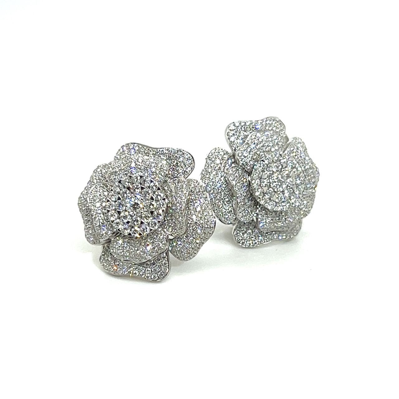 18K White Gold Pave Oval Cluster Diamond Earrings