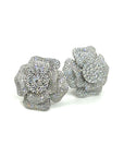 18K White Gold Pave Oval Cluster Diamond Earrings