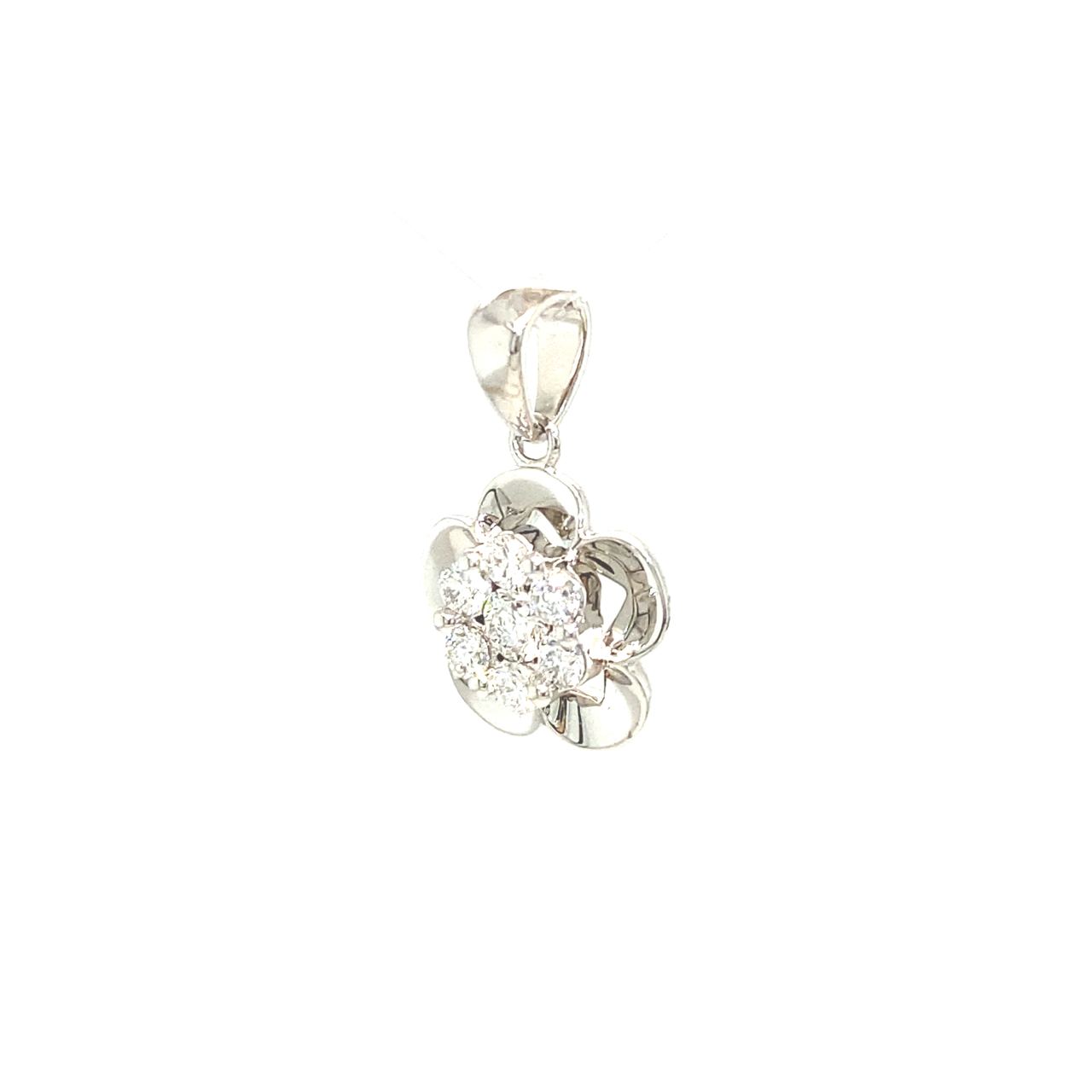 18K White Gold Flower Lotus Midi Solo Diamond Pendant