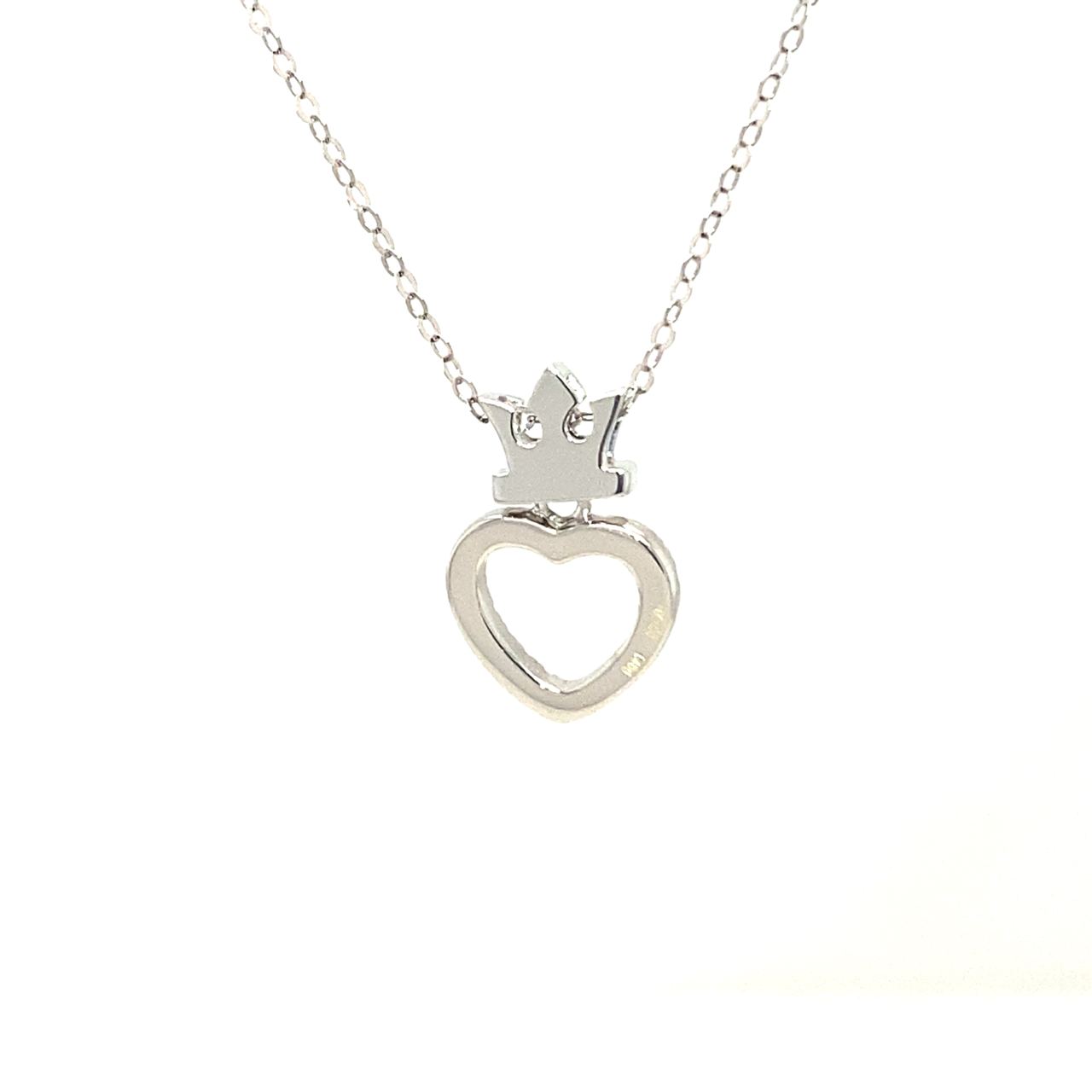 18K White Gold Crown Full Heart Diamond Necklace