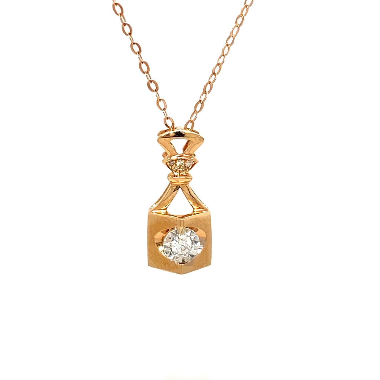 18K Rose Gold Double Fan Lock Diamond Necklace