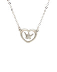 18K White Gold Crown On Heart Diamond Necklace