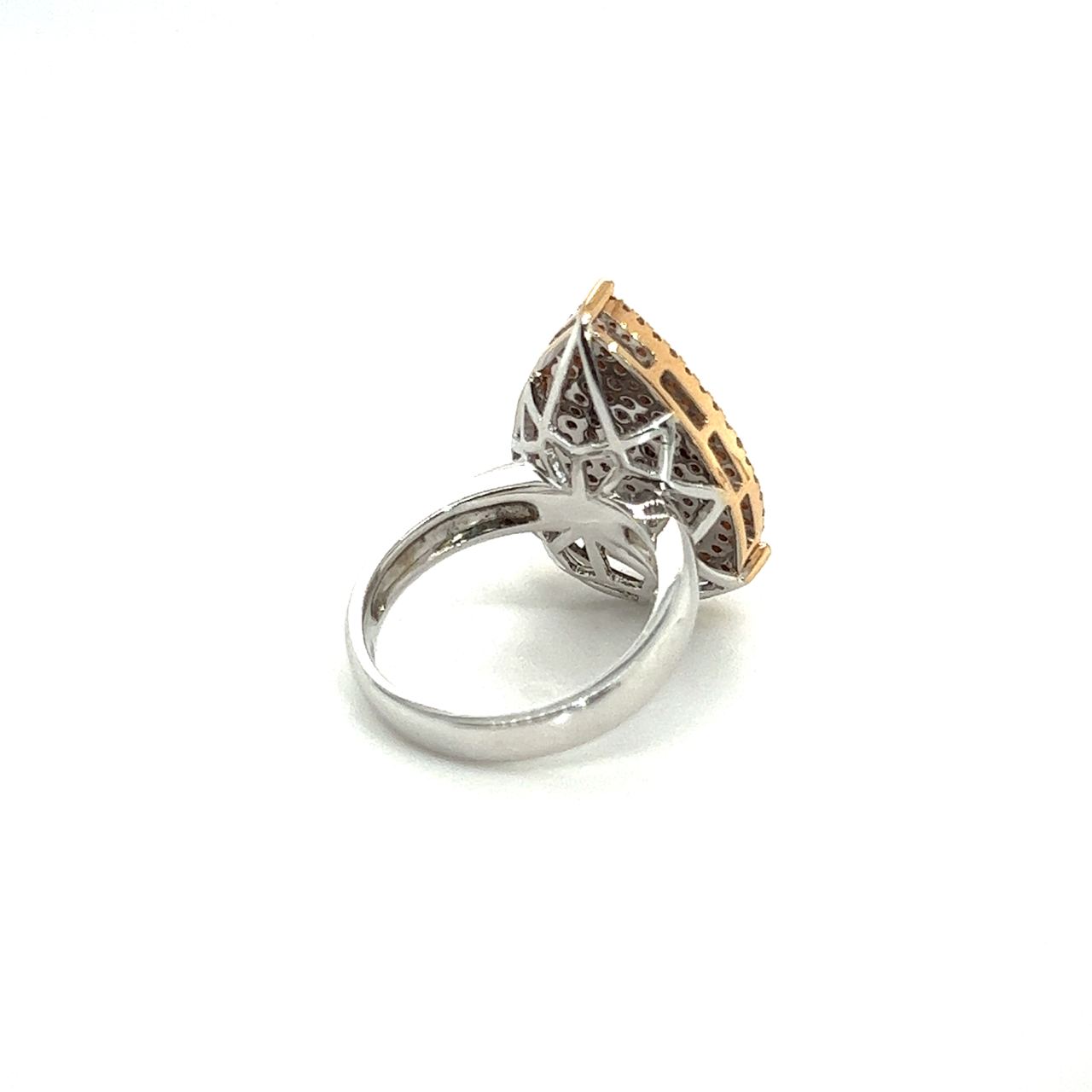 18K Rose Gold Split Colour Shoulder Pear Full Pave Top Diamond Ring