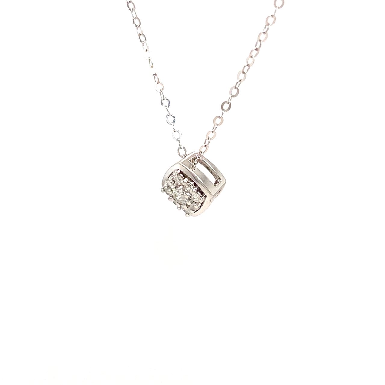 18K White Gold Square Style Diamond Necklace