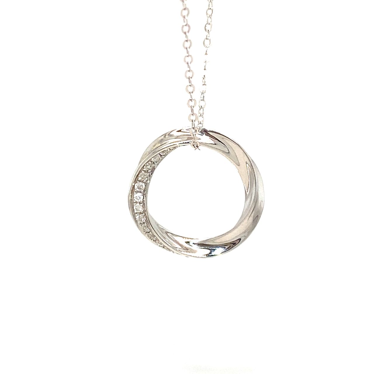 18K White Gold Twisted Circle Diamond Necklace