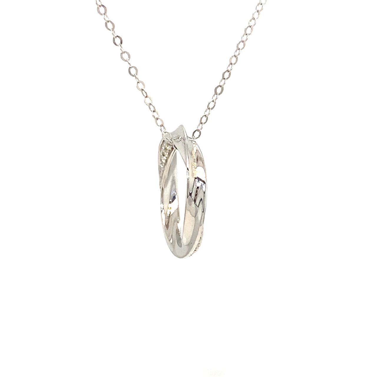 18K White Gold Twisted Circle Diamond Necklace