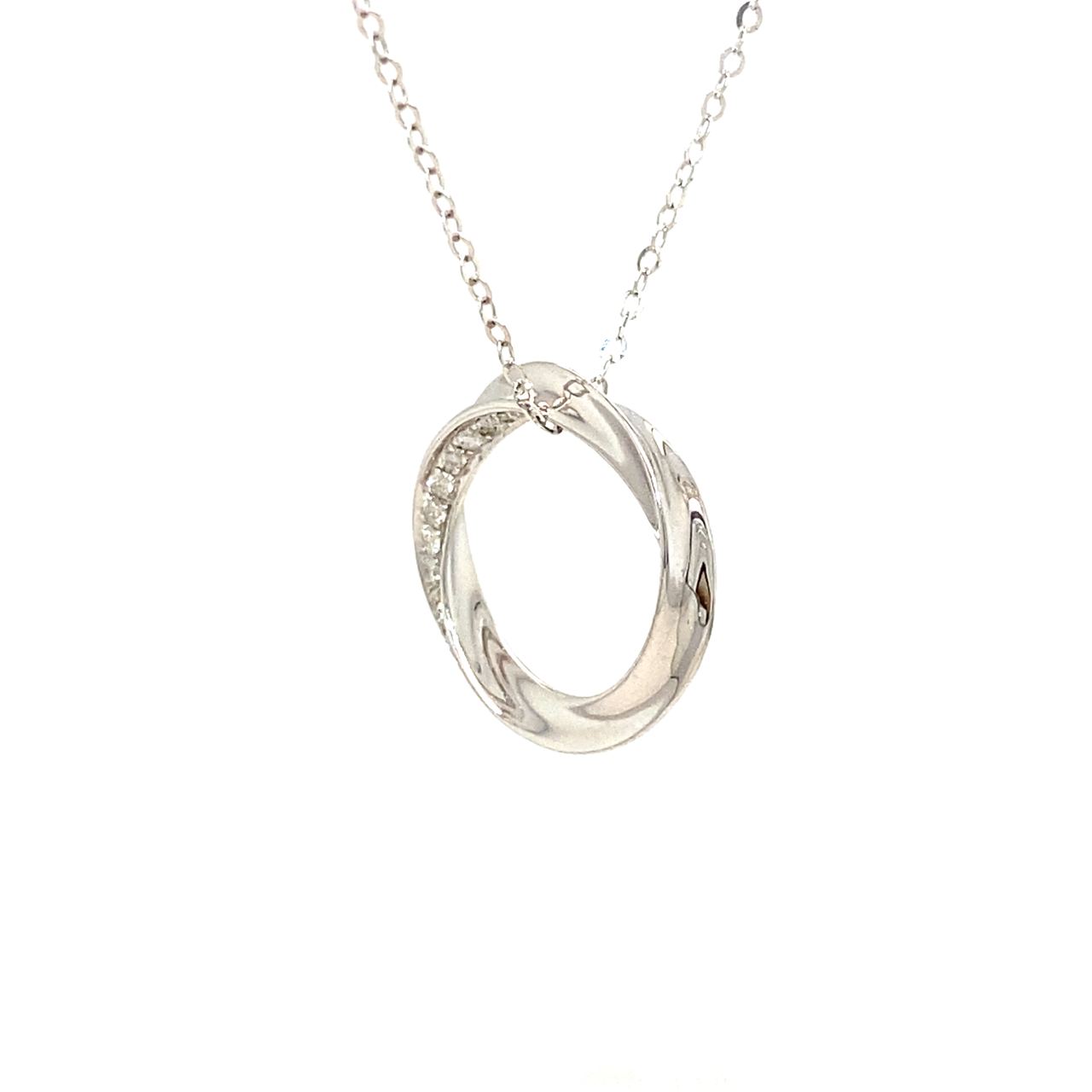 18K White Gold Twisted Circle Diamond Necklace