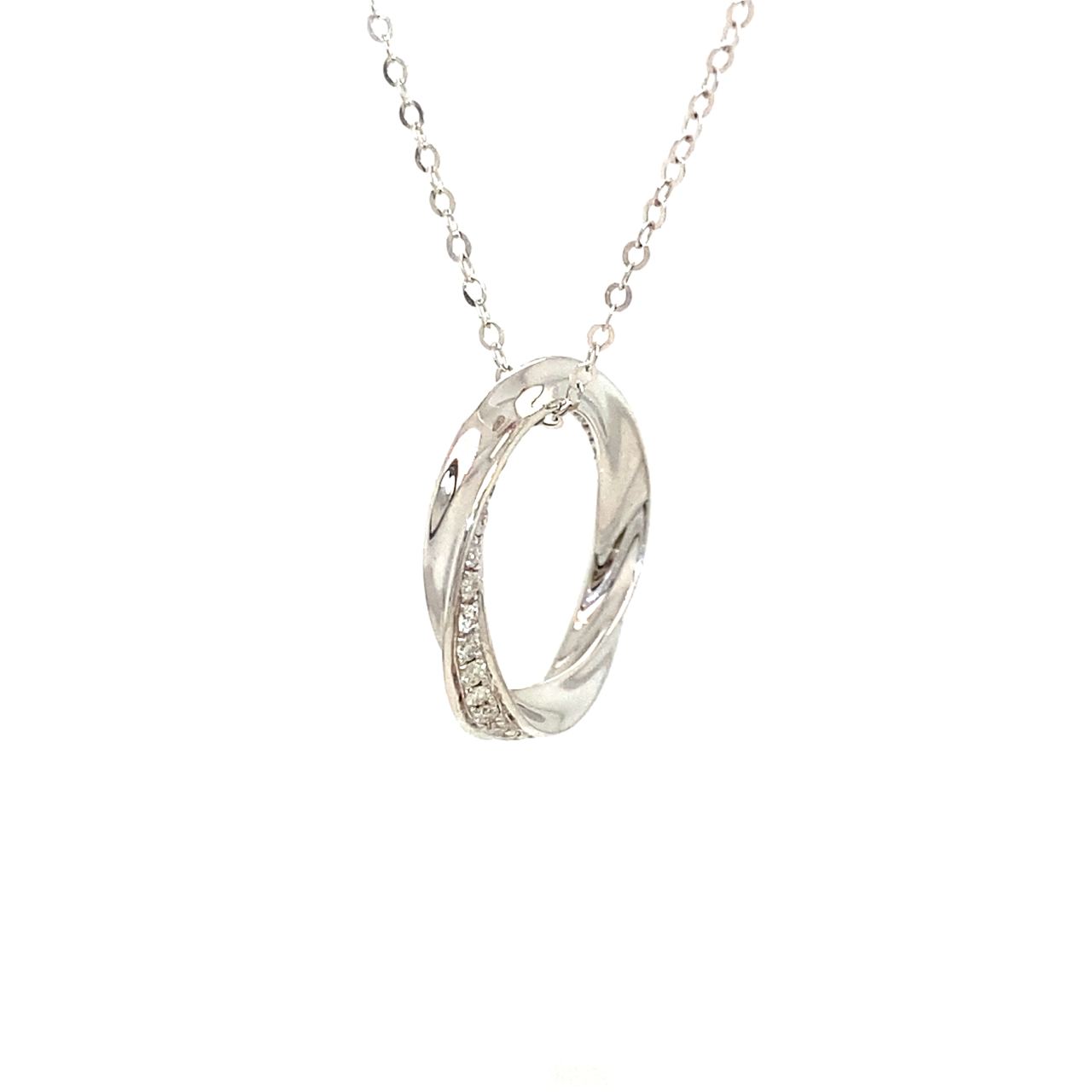 18K White Gold Twisted Circle Diamond Necklace