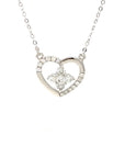 18K White Gold Heart Style with Four Leaft Flower Diamond Necklace