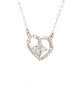 18K White Gold Heart Style with Four Leaft Flower Diamond Necklace