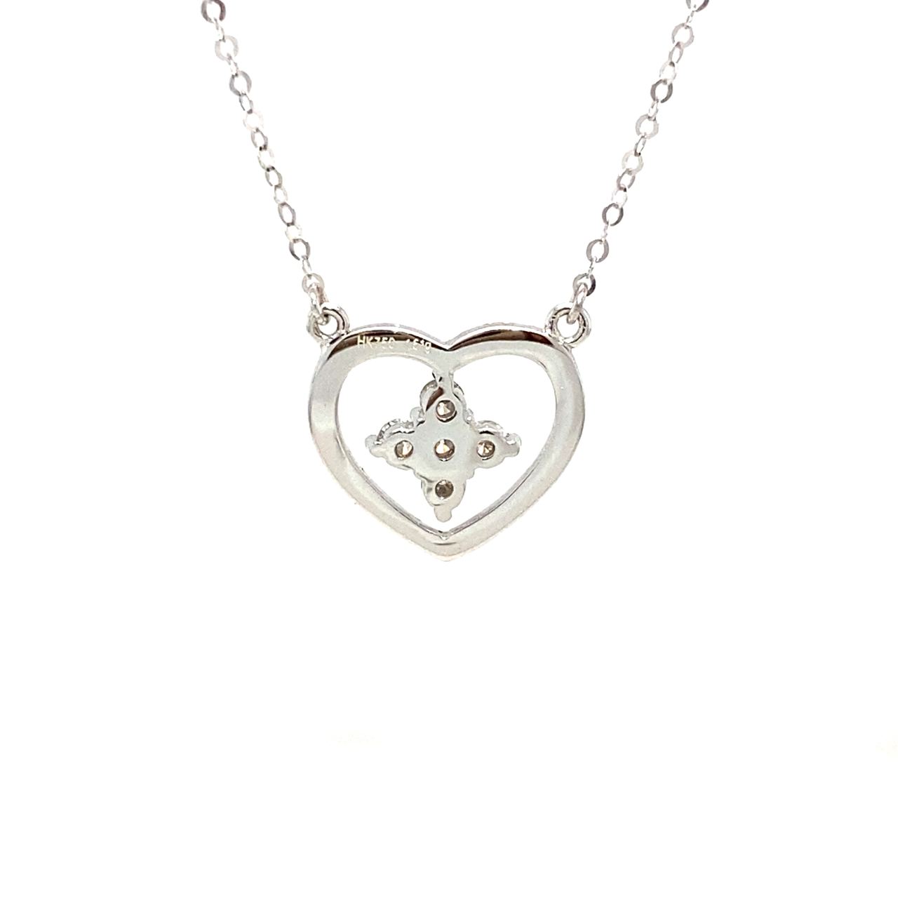 18K White Gold Heart Style with Four Leaft Flower Diamond Necklace