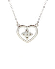 18K White Gold Heart Style with Four Leaft Flower Diamond Necklace