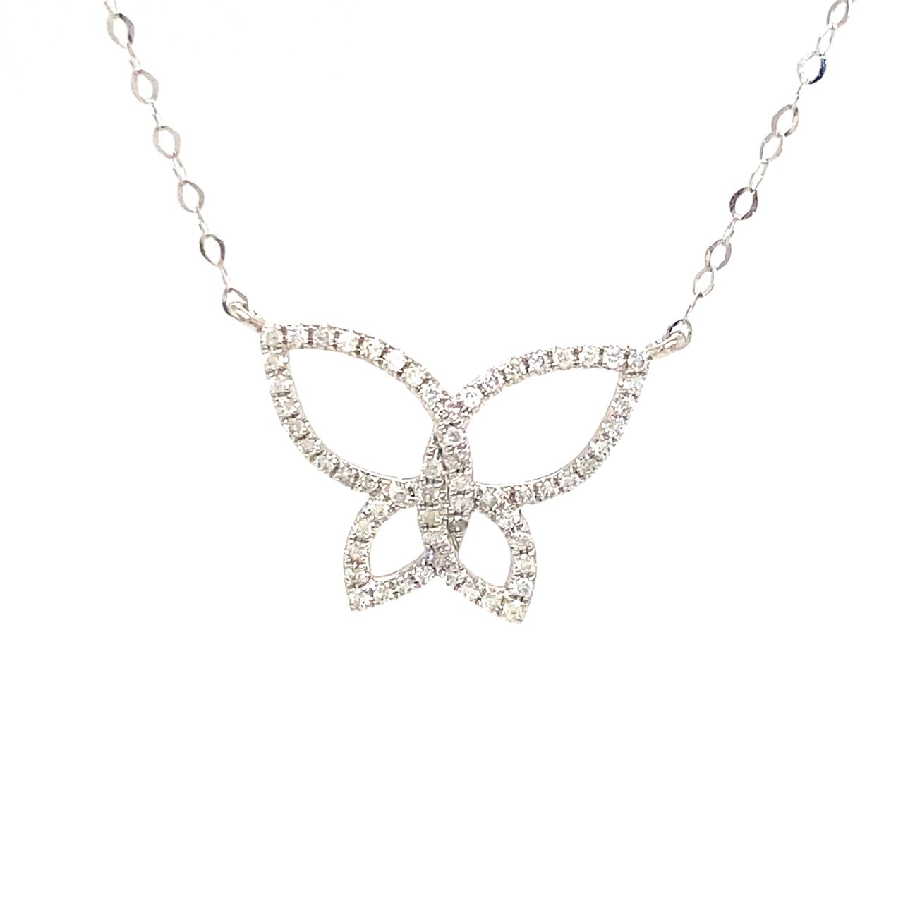 18K White Gold Crossover Butterfly Full Diamond Necklace