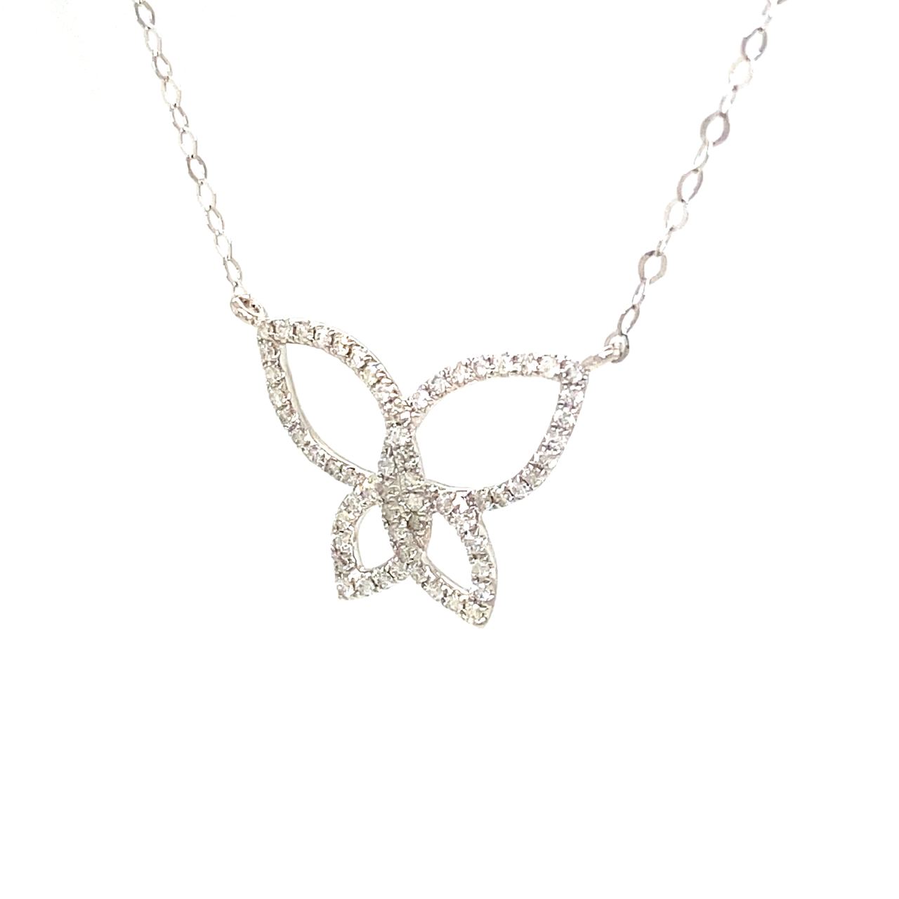 18K White Gold Crossover Butterfly Full Diamond Necklace