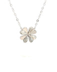 18K White Gold 3D Four Leaf Heart Clover Diamond Necklace