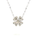 18K White Gold 3D Four Leaf Heart Clover Diamond Necklace