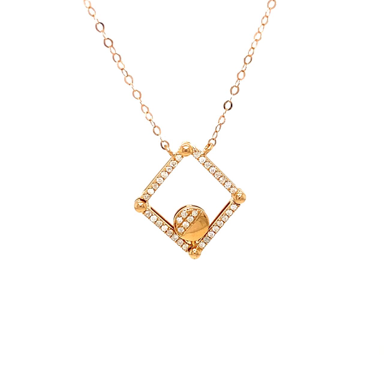 18K Rose Gold Mechanical Open Square Circle Diamond Necklace
