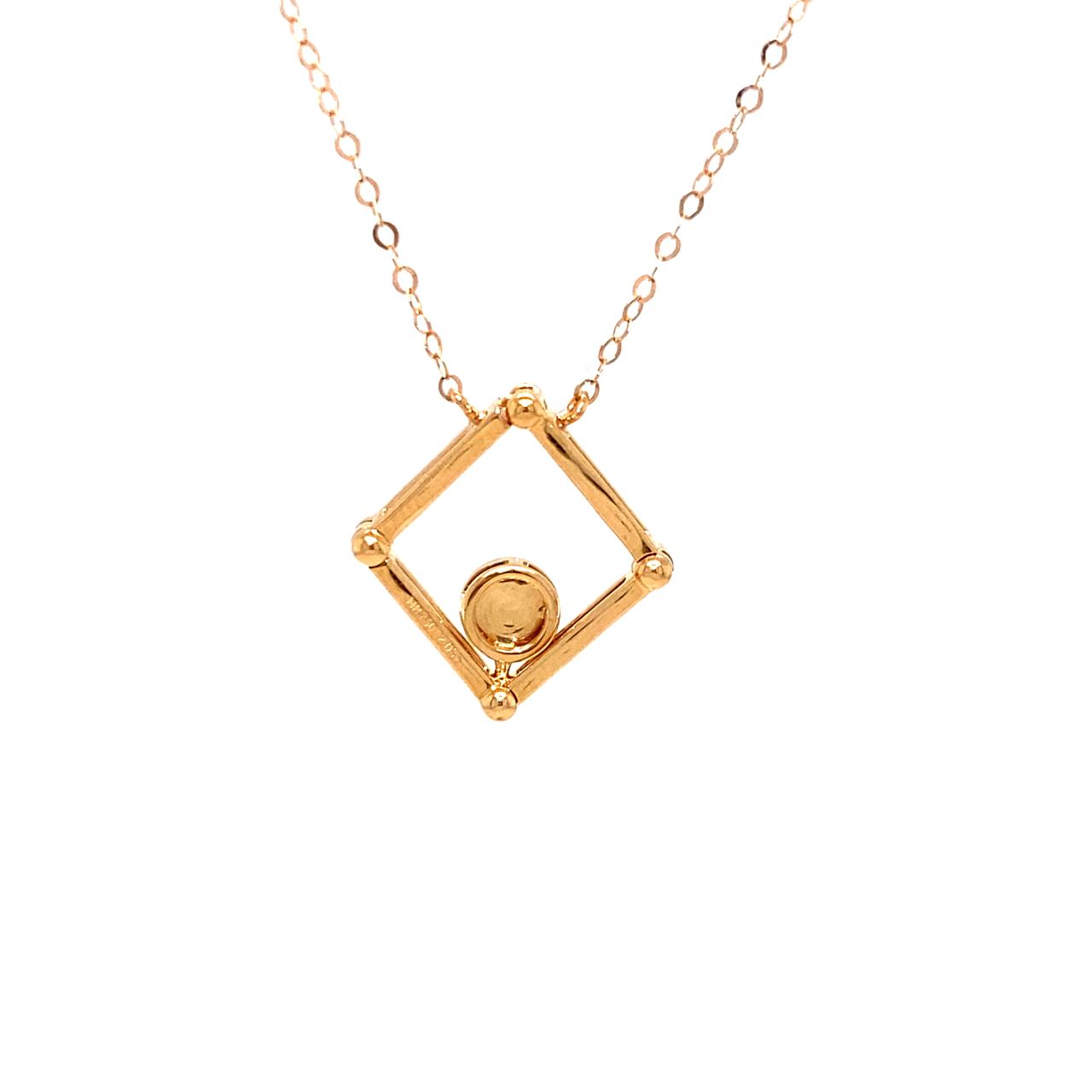 18K Rose Gold Mechanical Open Square Circle Diamond Necklace