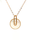 18K Rose Gold Pin Round Mother of Pearl Diamond Necklace