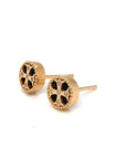 18K Rose Gold Baby Mini Cross Onyx Earrings