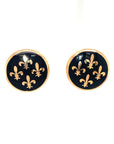 18K Rose Gold European Quarter Crest Black Enamel Earrings