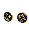 18K Rose Gold European Quarter Crest Black Enamel Earrings