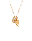 18K Rose Gold Three Leaf Heart Clover Diamond Necklace