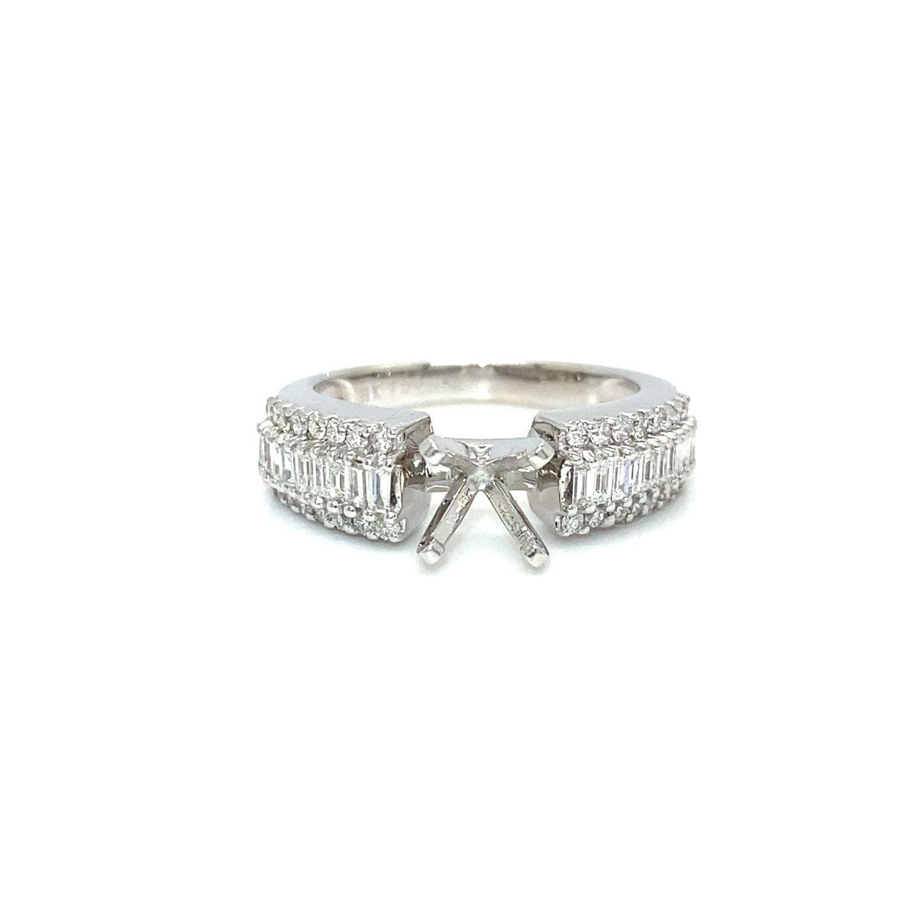 18K White Gold Baguette Side Prongs Diamond Ring Mounting