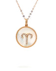 18K Rose Gold Aries Zodiac Mother Of Pearl Diamond Necklace