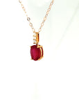 18K Rose Gold Oval Mini Ruby Triple Straight  Diamond Necklace
