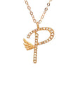 18K Rose Gold Stylish Wings Alphabet P Full Diamond Necklace