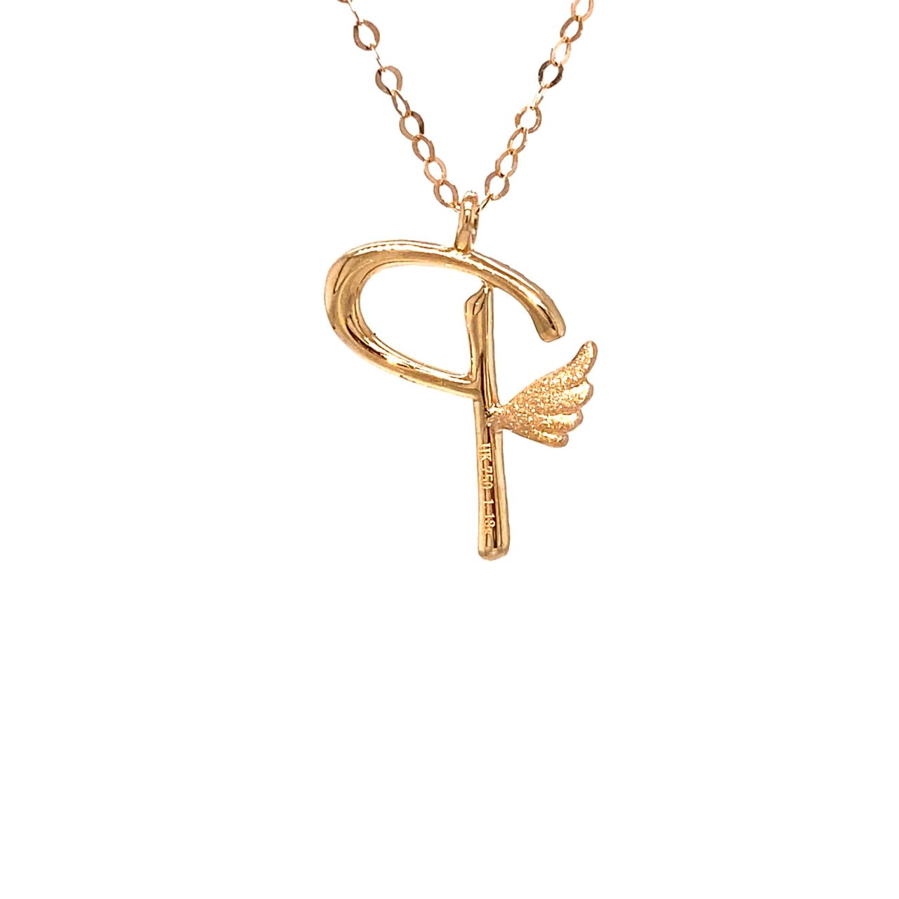 18K Rose Gold Stylish Wings Alphabet P Full Diamond Necklace