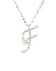 18K White Gold Stylish Wings Alphabet F Full Diamond Necklace