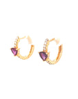 18K Rose Gold Trillion Purple Sapphire Diamond Hoop Earrings