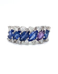 18K White Gold  Blue Marquise Sapphire Italic Diamond  Ring