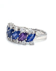 18K White Gold  Blue Marquise Sapphire Italic Diamond  Ring