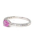 18K White Gold Pink Sapphire Pear Shape Simple Stack Diamond Ring