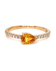 18K Rose Gold Yellow Sapphire Pear Shape Simple Stack Diamond Ring