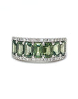 18K White Gold  Green Emerald  Sapphire Half Eternity Diamond  Ring